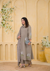 Minimal Embroidered Salwar Suit – Khaki