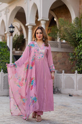 Embroidered Wrinkle Rayon Anarkali Set – Onion Pink