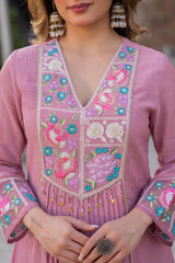 Embroidered Wrinkle Rayon Anarkali Set – Onion Pink