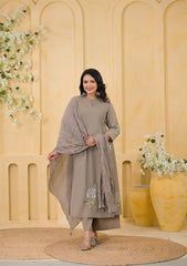 Minimal Embroidered Salwar Suit – Khaki