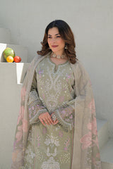 Embroidered 3pc salwar suit- Olive green