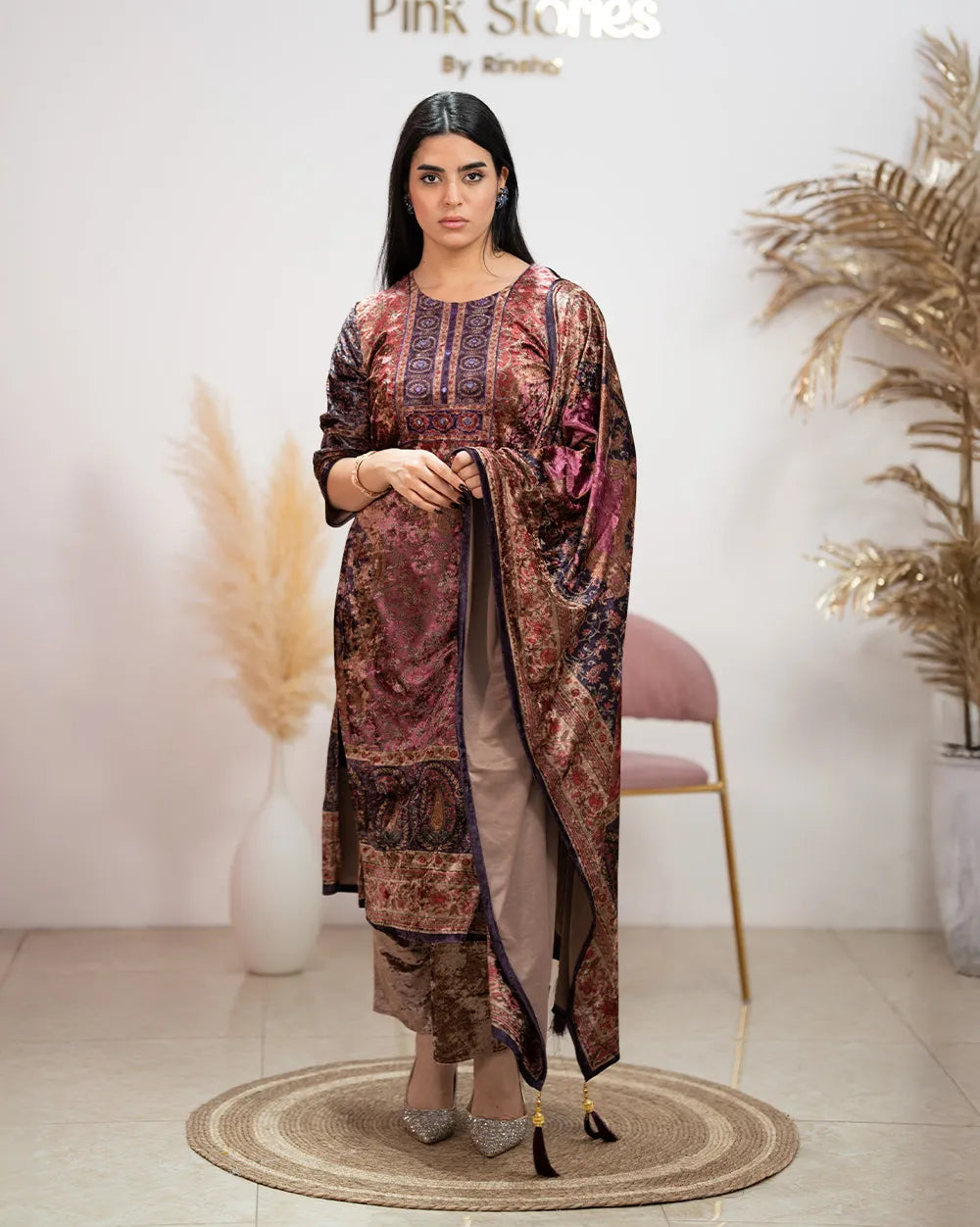 Multi-Colored Multi-Printed Velvet Suit