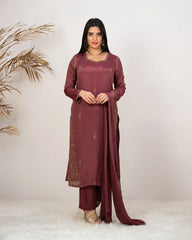 Handworked 3pc salwar suit- wine grey
