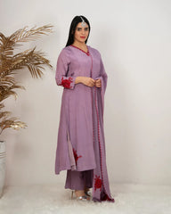 Embroidered A-line salwar suit- lilac shade
