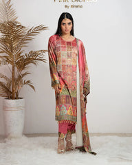 Multi Printed Stone Worked Velvet Suit – Pink