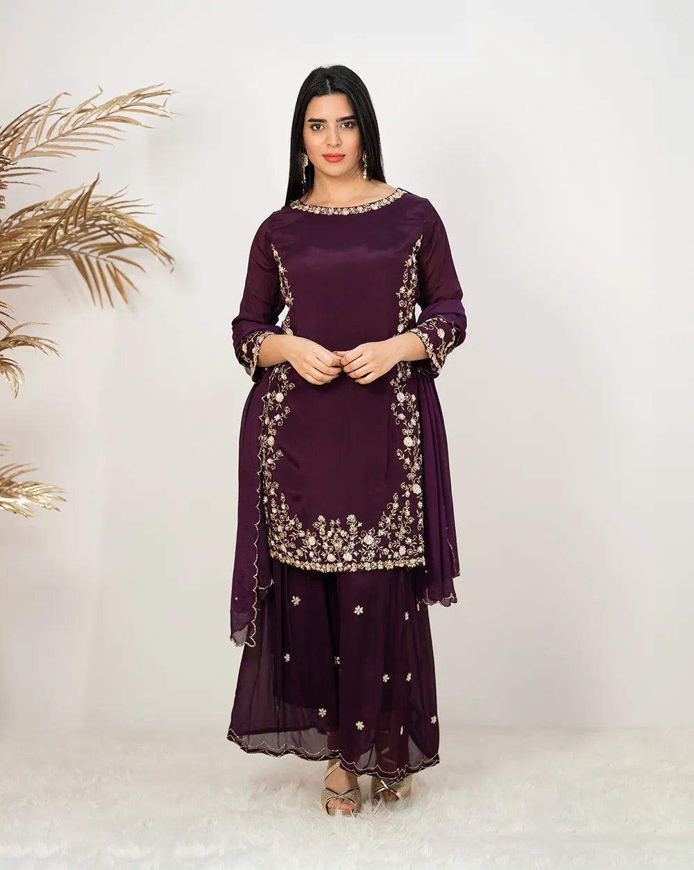 Handworked sharara suit- purple