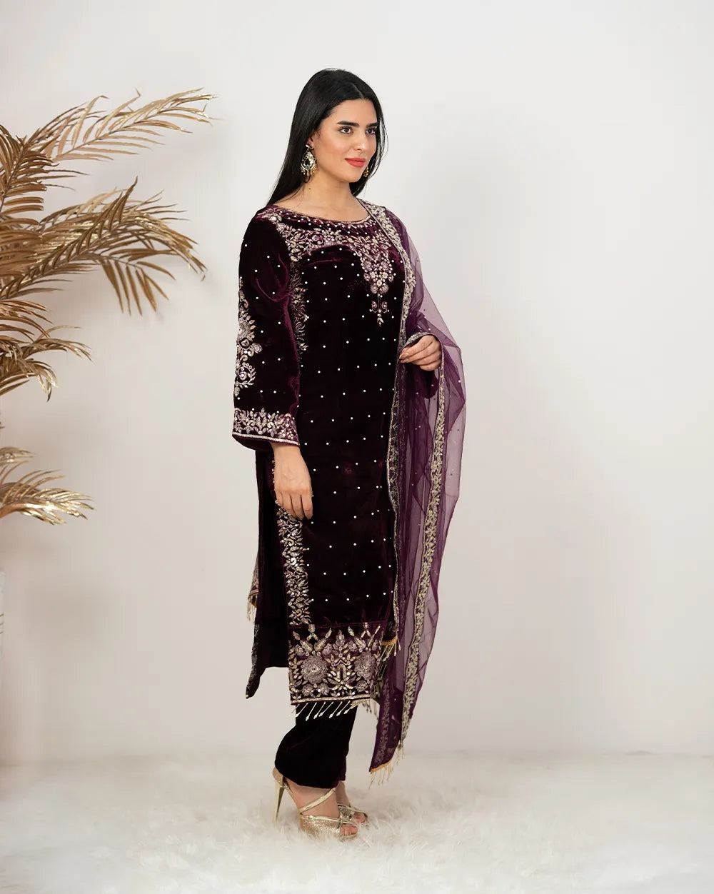 Heavy velvet salwar suit- purple