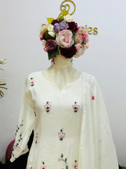 3pc A-Line Mul Chanderi Suit- Off White