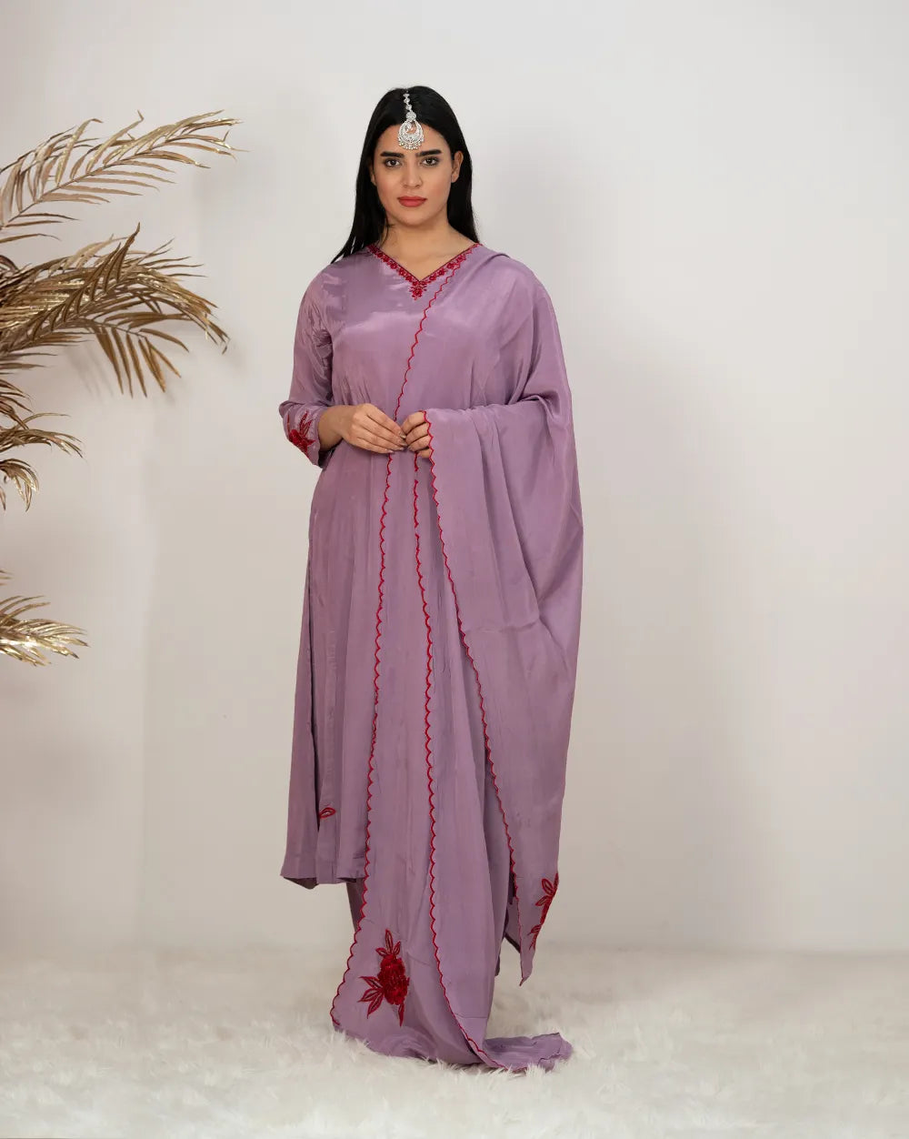 Embroidered A-line salwar suit- lilac shade
