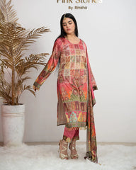 Multi Printed Stone Worked Velvet Suit – Pink