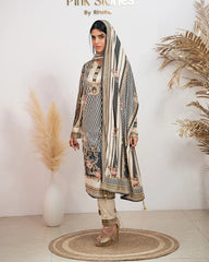 Printed Velvet Suit – Black & Beige