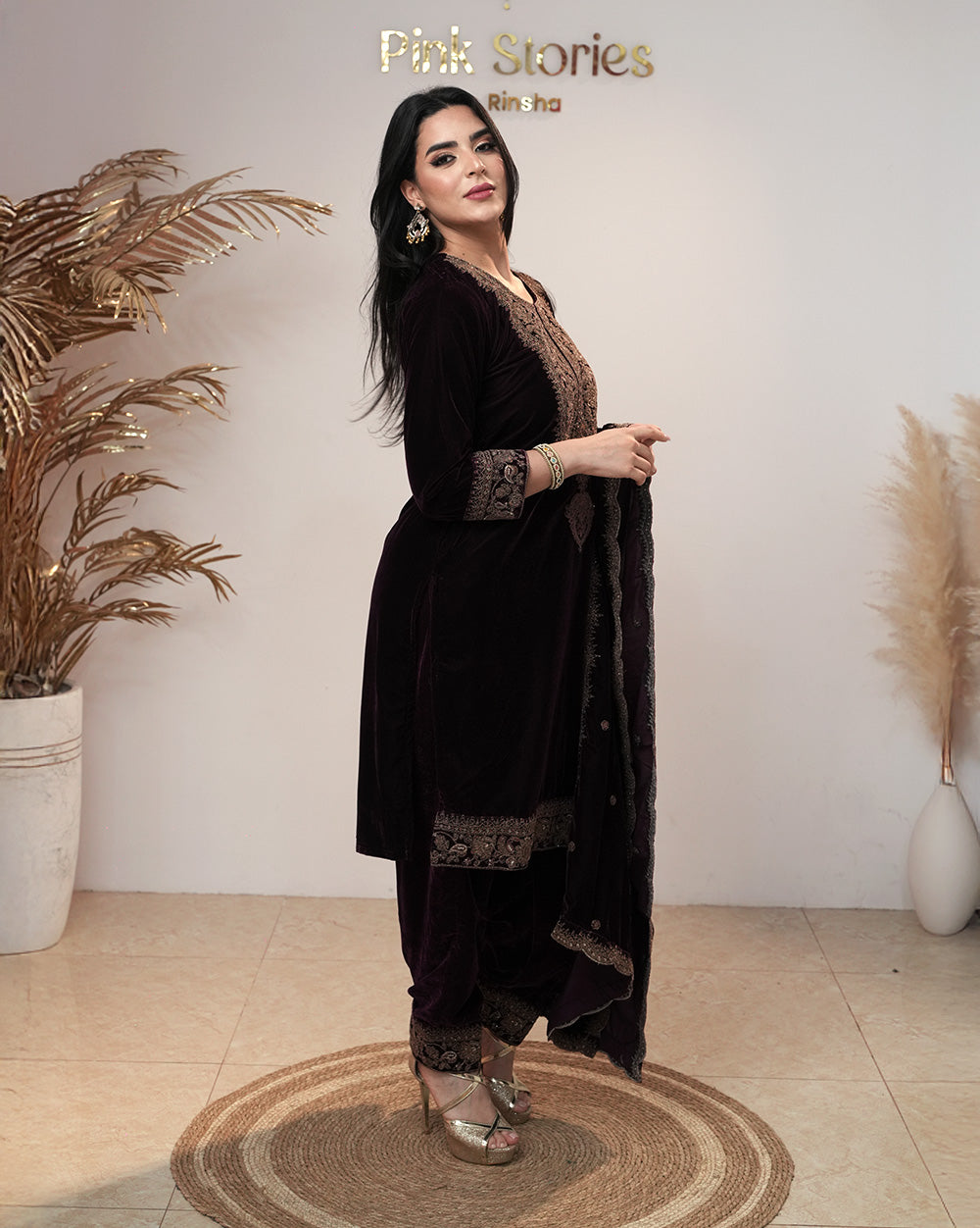 Premium velvet salwar suit- wine shade