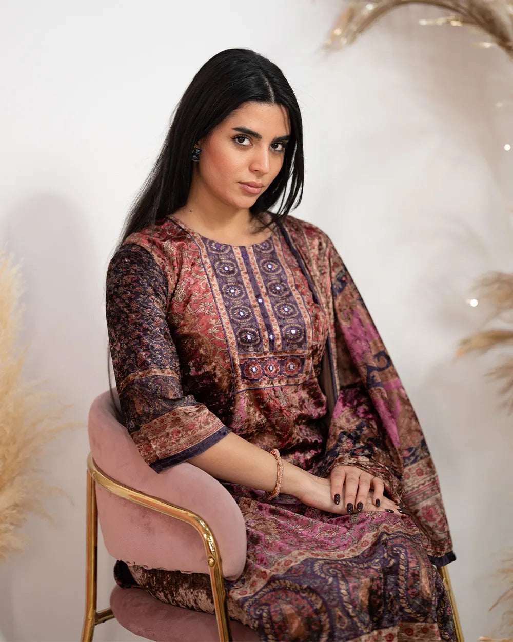 Multi-Colored Multi-Printed Velvet Suit