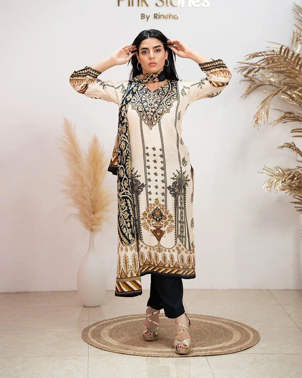 Muslin Silk Printed Salwar Suit - Off White