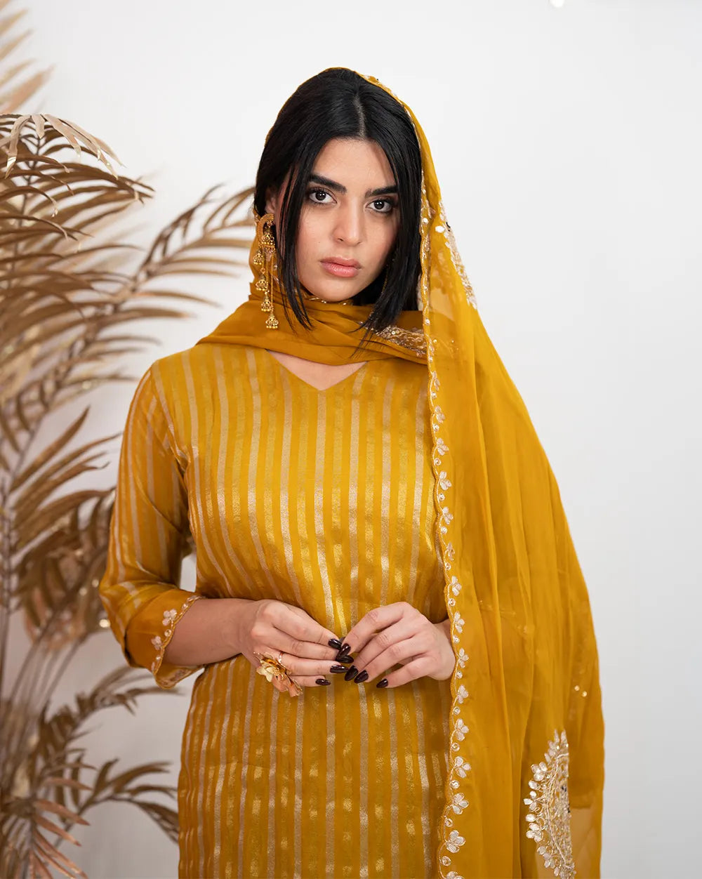 Tissue Striped Salwar Suit – Golden Yellow