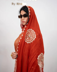 Tissue Striped Salwar Suit – Brick Red