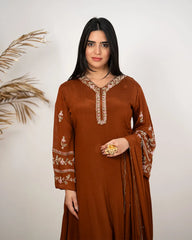 Handworked panel cut anarkali suit-brown