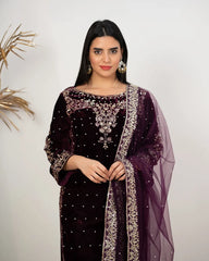 Heavy velvet salwar suit- purple