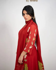 Panaeled A-Line Anarkali Suit – Brick Red