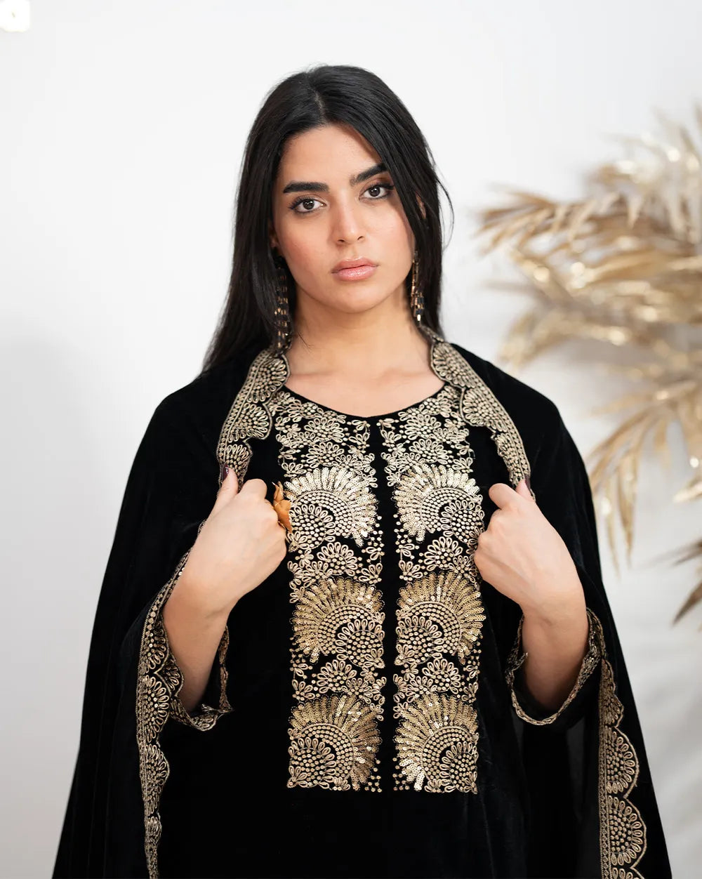 Embroidered Velvet Salwar Suit – Black