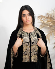 Embroidered Velvet Salwar Suit – Black