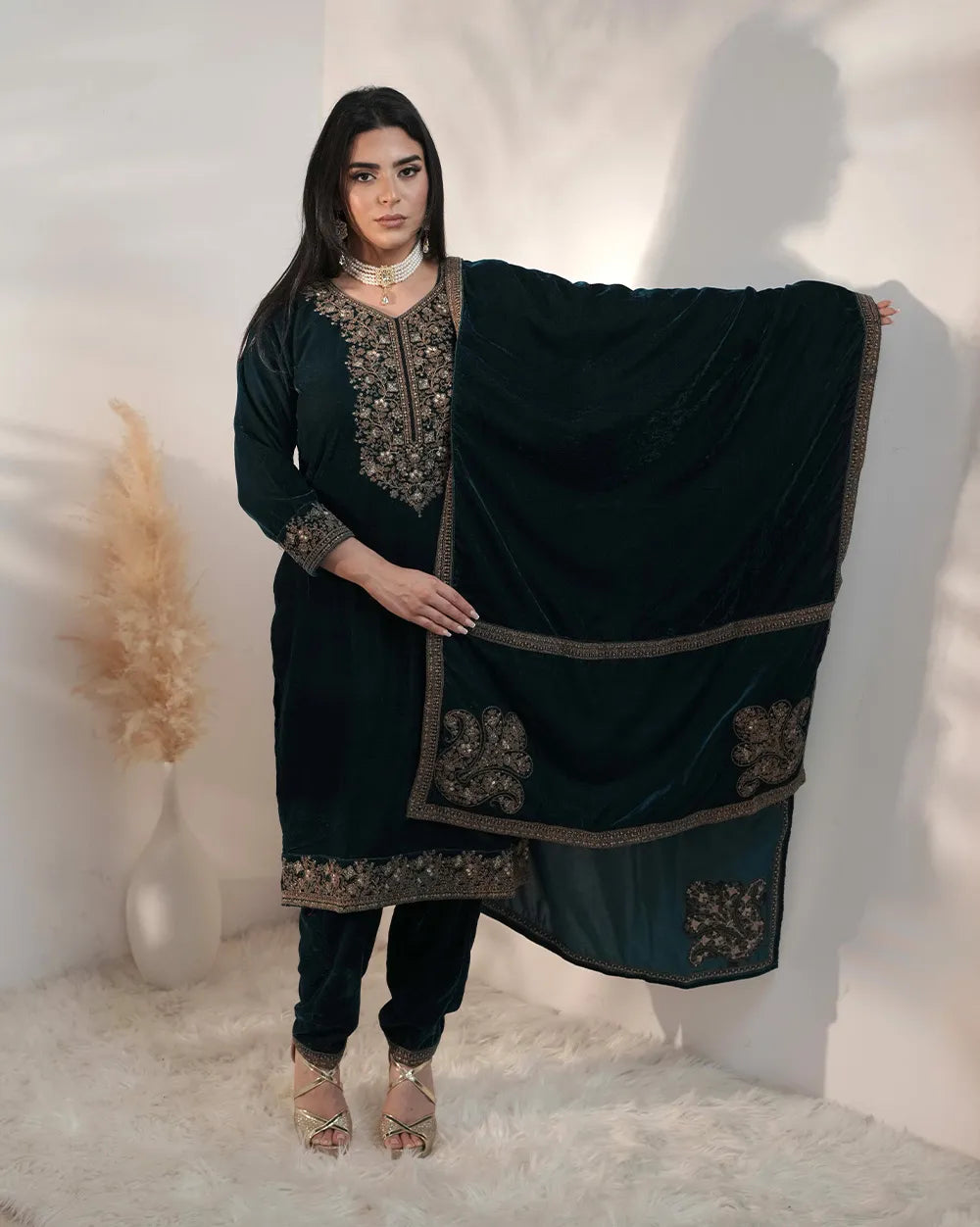 Premium velvet salwar suit- teal blue