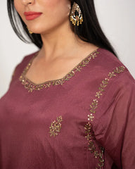 Handworked 3pc salwar suit- wine grey