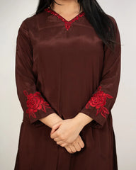 Embroidered A-line salwar suit- dark brown shade