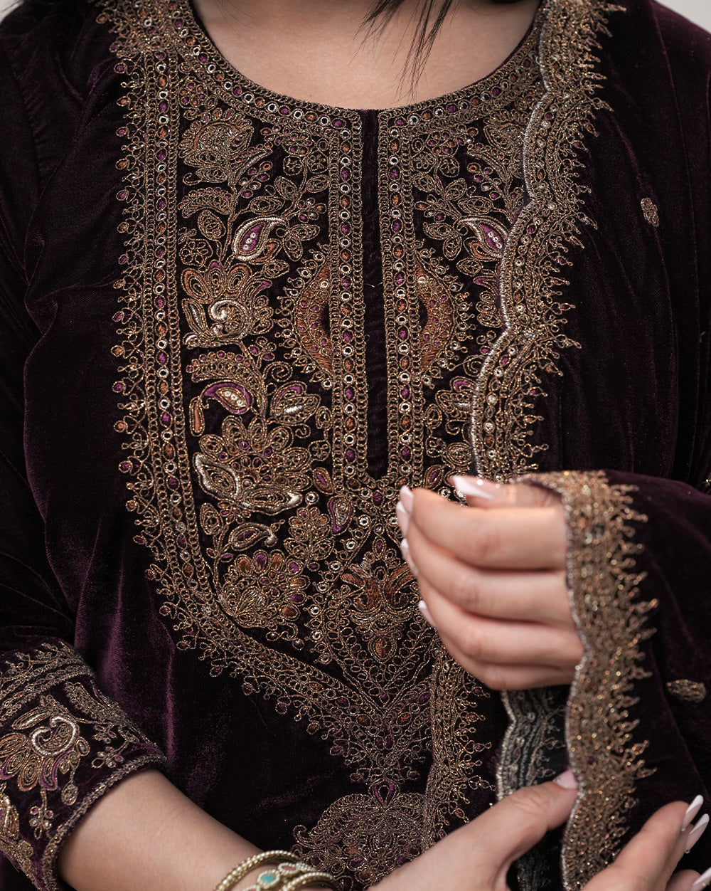 Premium velvet salwar suit- wine shade