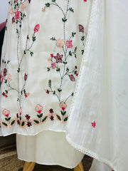 3pc A-Line Mul Chanderi Suit- Off White