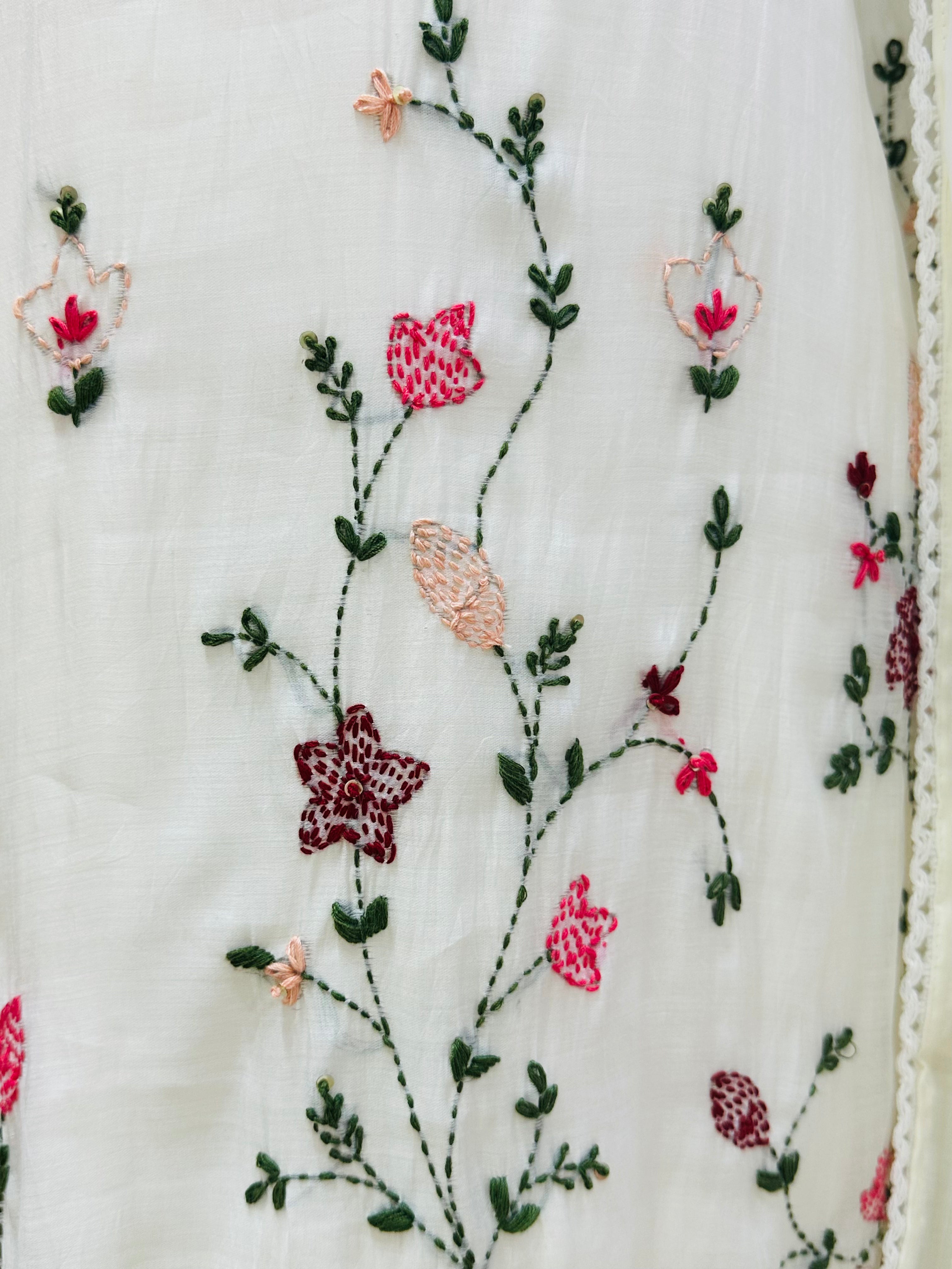 3pc A-Line Mul Chanderi Suit- Off White