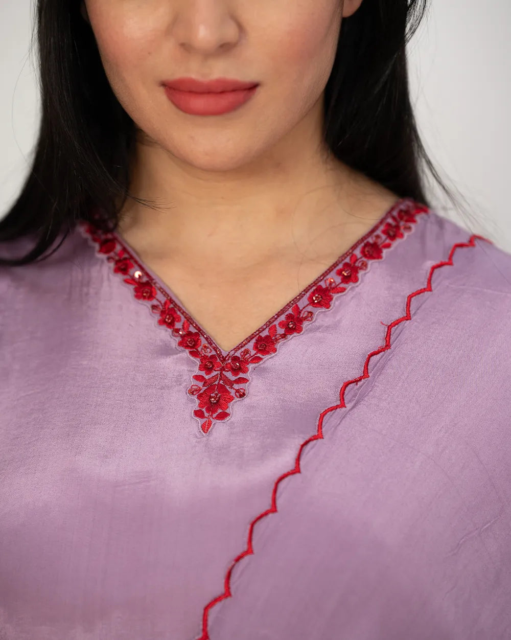Embroidered A-line salwar suit- lilac shade