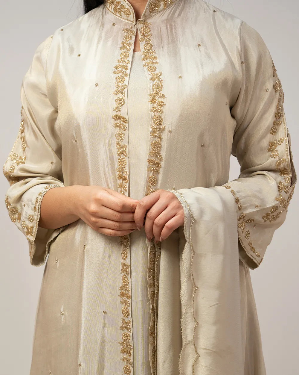 Handworked jacket style salwar suit-off white