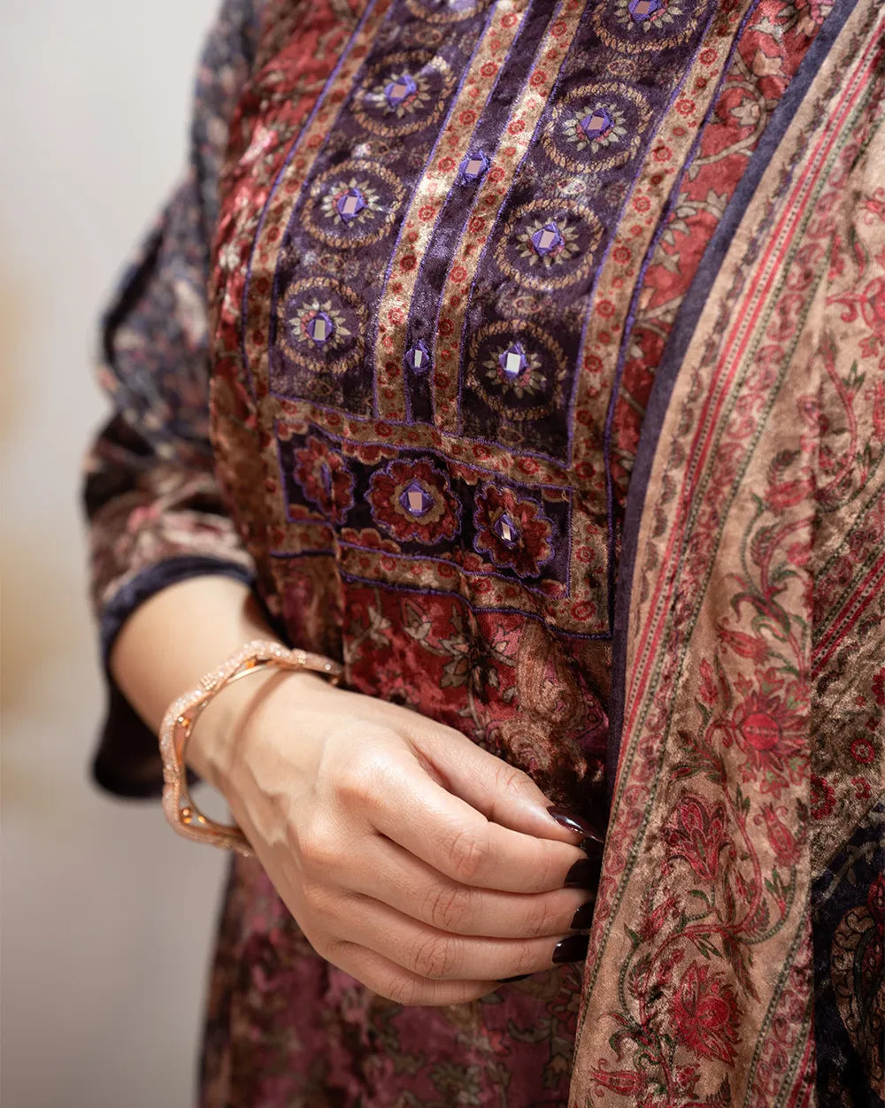 Multi-Colored Multi-Printed Velvet Suit