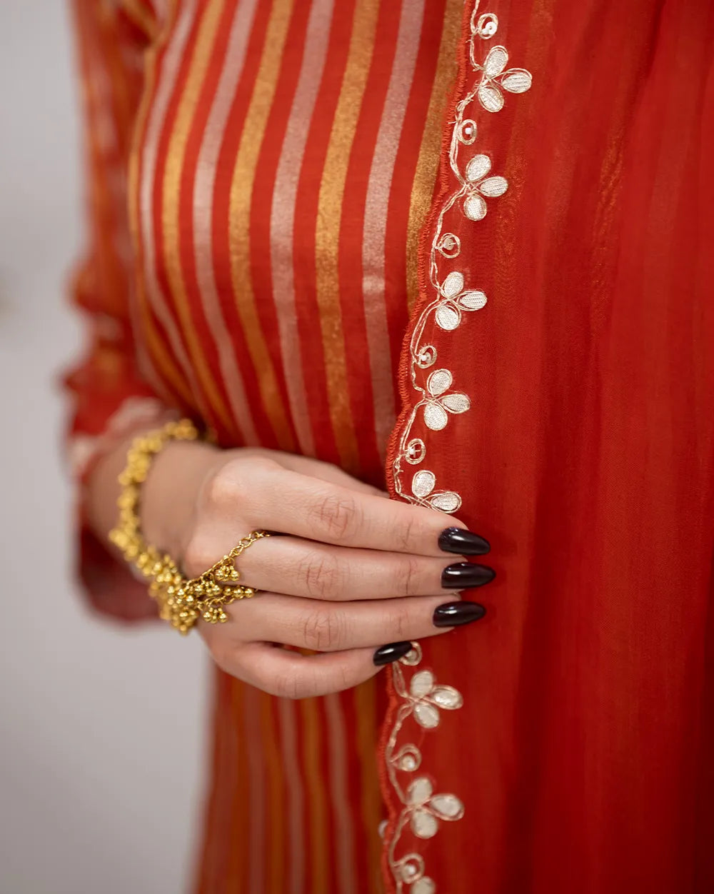 Tissue Striped Salwar Suit – Brick Red