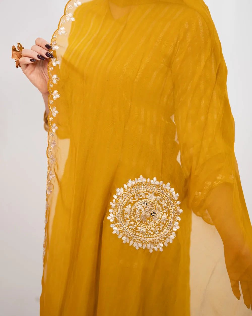 Tissue Striped Salwar Suit – Golden Yellow