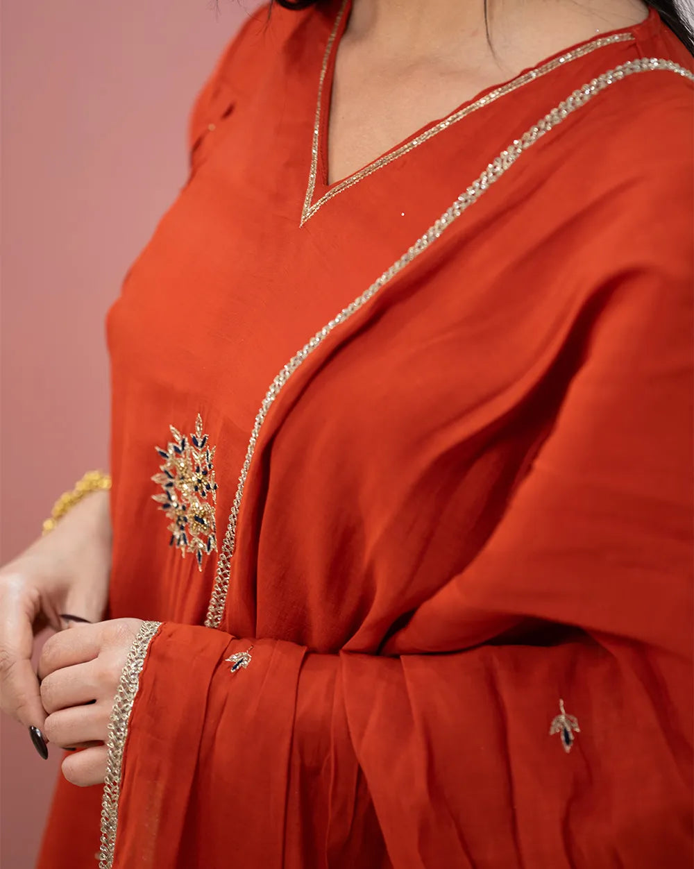 Side Gathered Paneled Anarkali – Brick Red