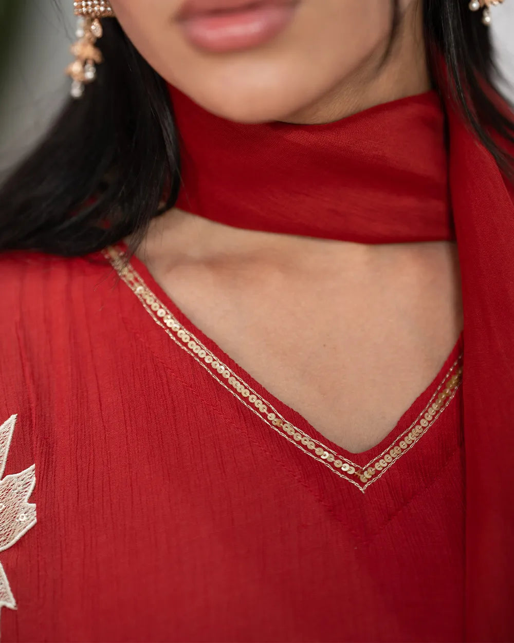Panaeled A-Line Anarkali Suit – Brick Red