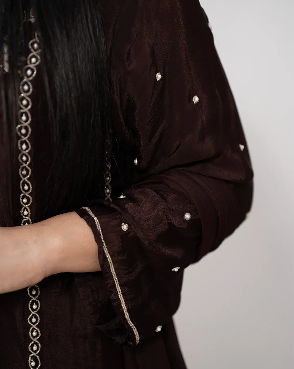 Handworked Chinon Salwar Suit – Dark Brown