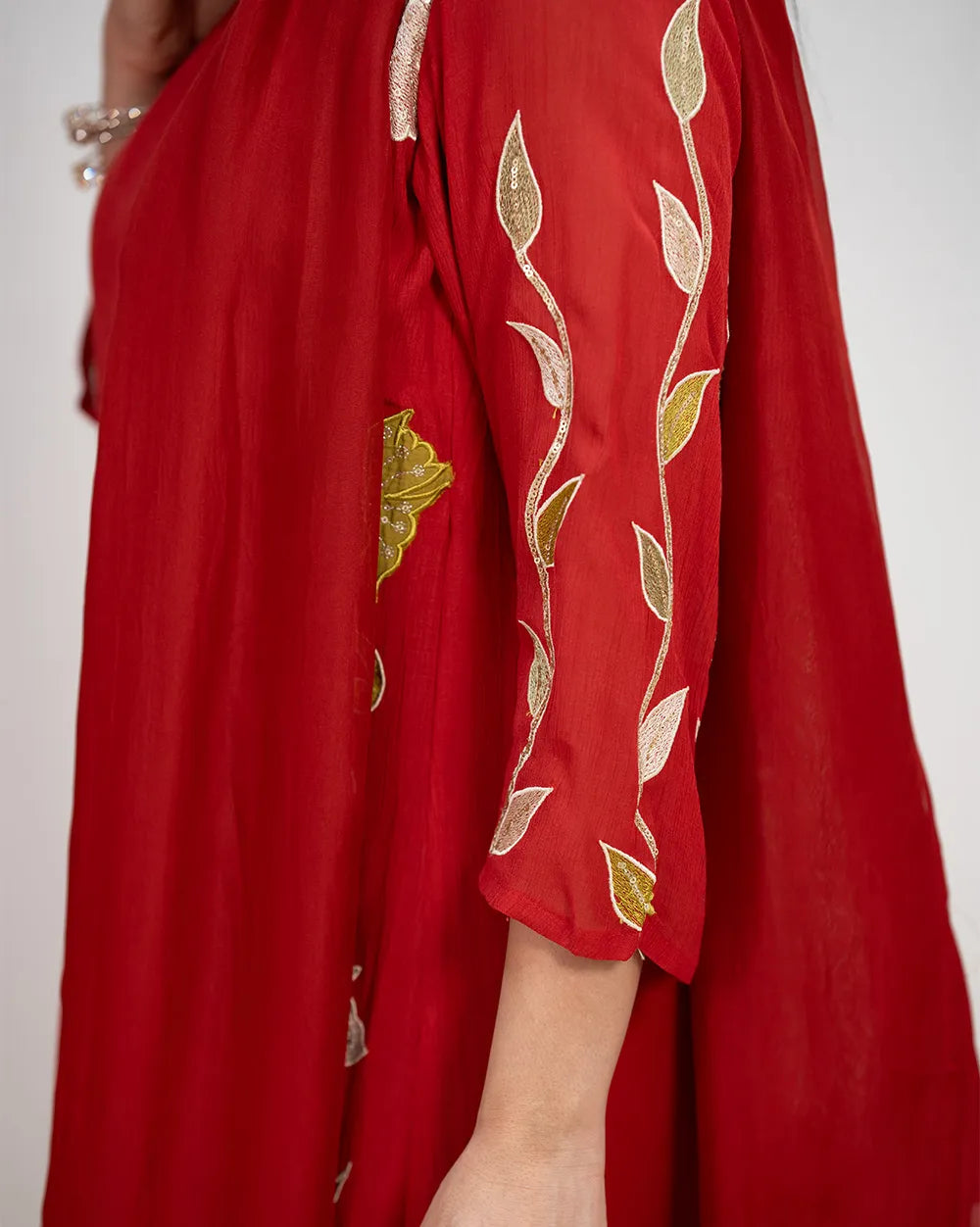 Panaeled A-Line Anarkali Suit – Brick Red