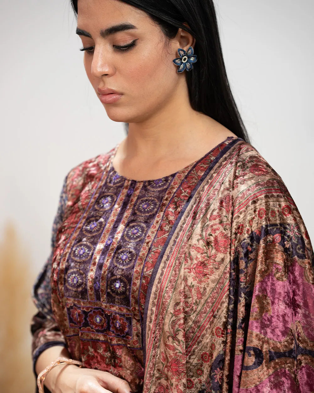 Multi-Colored Multi-Printed Velvet Suit
