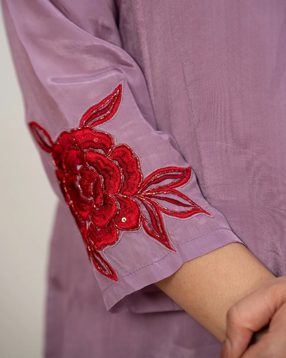 Embroidered A-line salwar suit- lilac shade