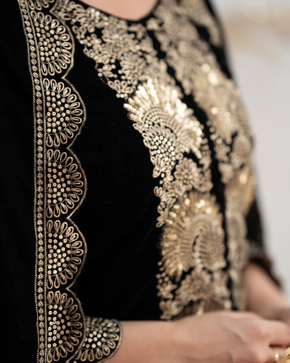 Embroidered Velvet Salwar Suit – Black