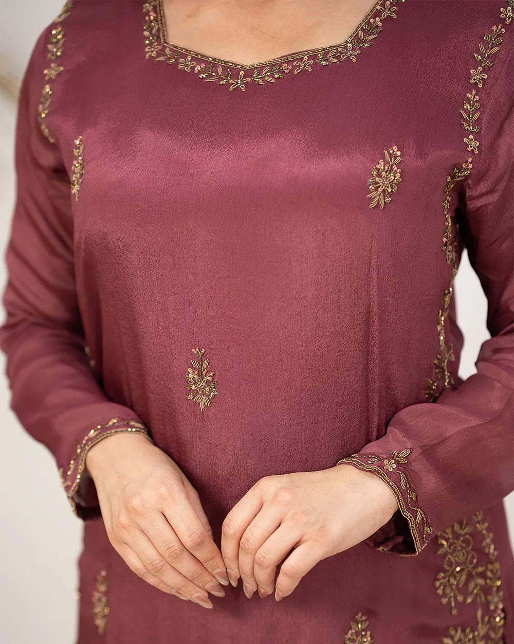 Handworked 3pc salwar suit- wine grey