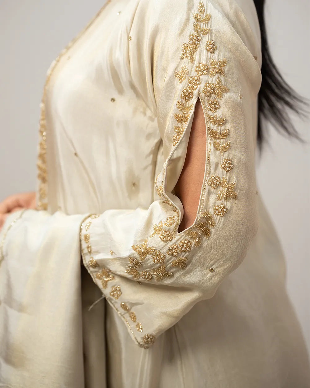 Handworked jacket style salwar suit-off white