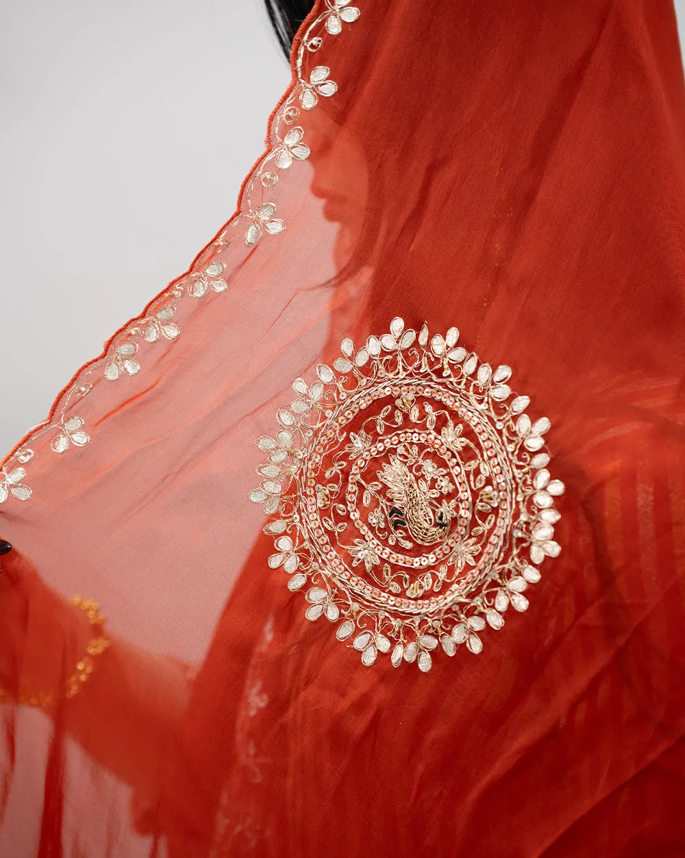 Tissue Striped Salwar Suit – Brick Red