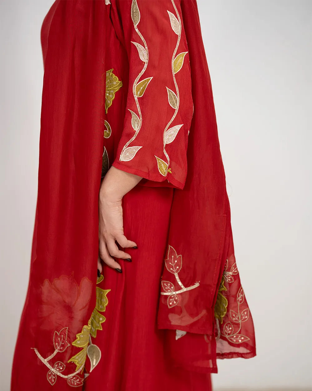 Panaeled A-Line Anarkali Suit – Brick Red