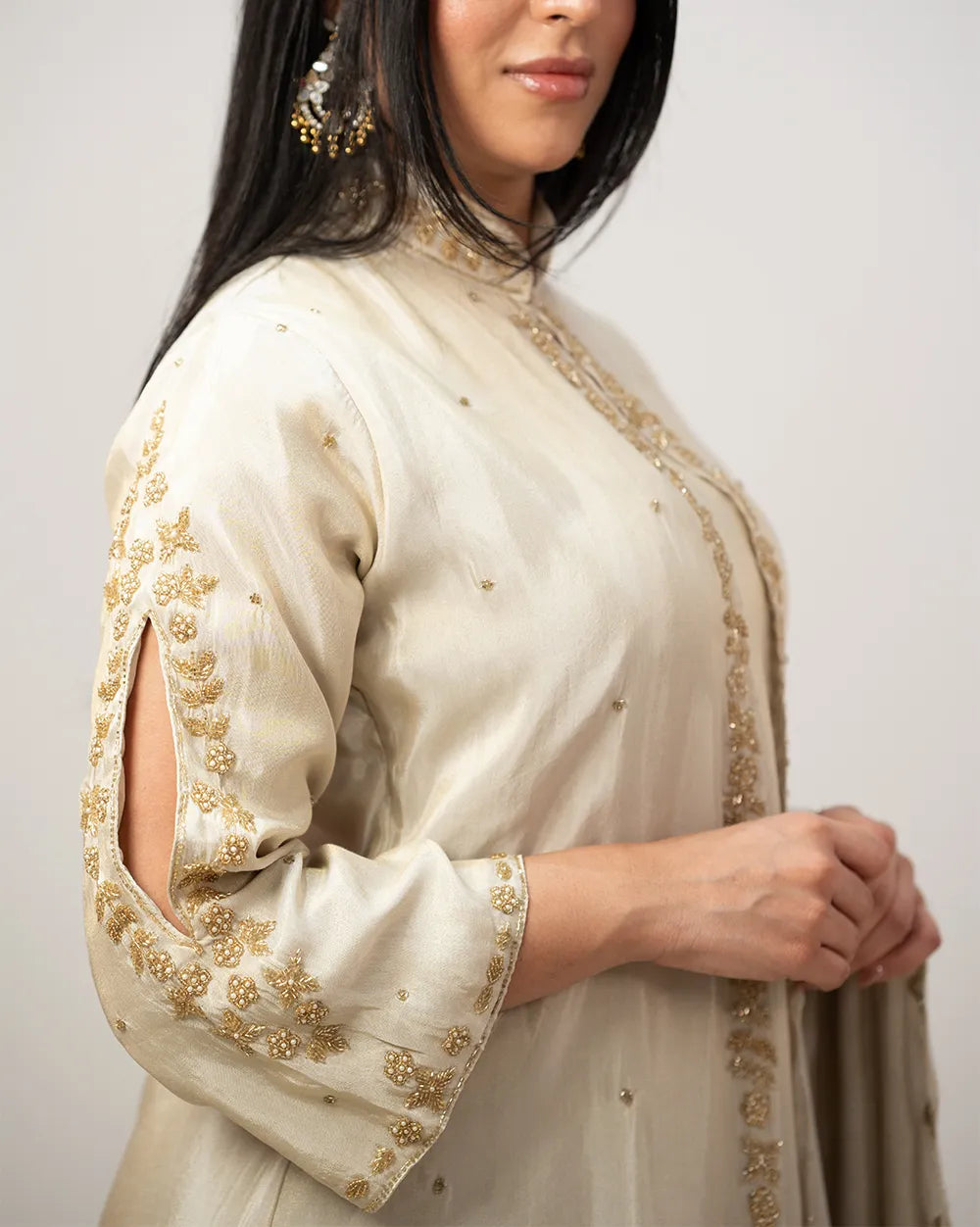 Handworked jacket style salwar suit-off white