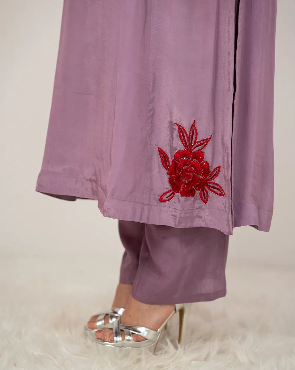 Embroidered A-line salwar suit- lilac shade