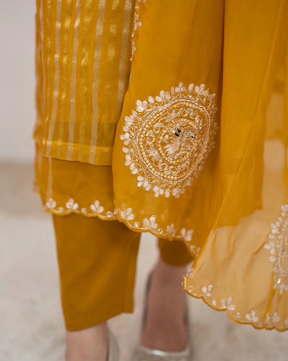 Tissue Striped Salwar Suit – Golden Yellow